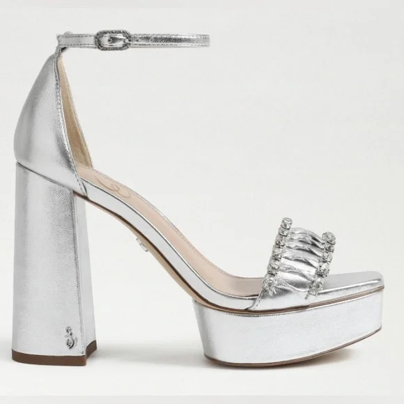 Sam Edelman Women's NINETTE Platform Silver Metallic LEATHER Heel Shoe MSRP $180 - Picture 2 of 9
